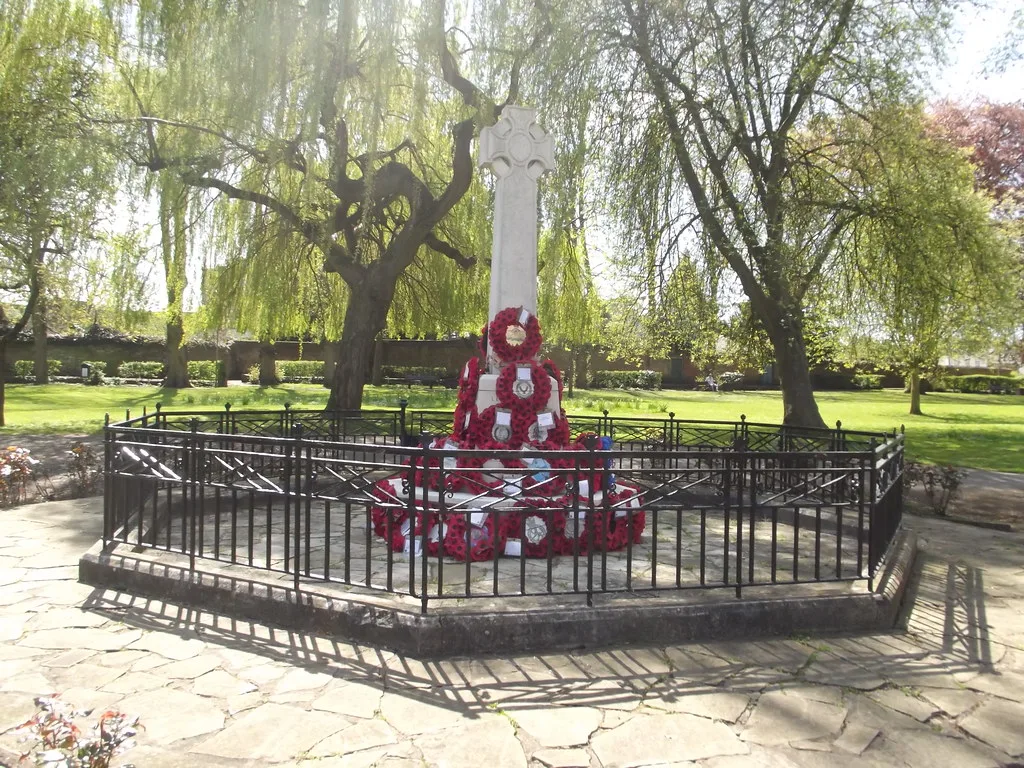 Poppy wreaths at the war memorial in People's Park, Banbury, where the noon ceremony is held
