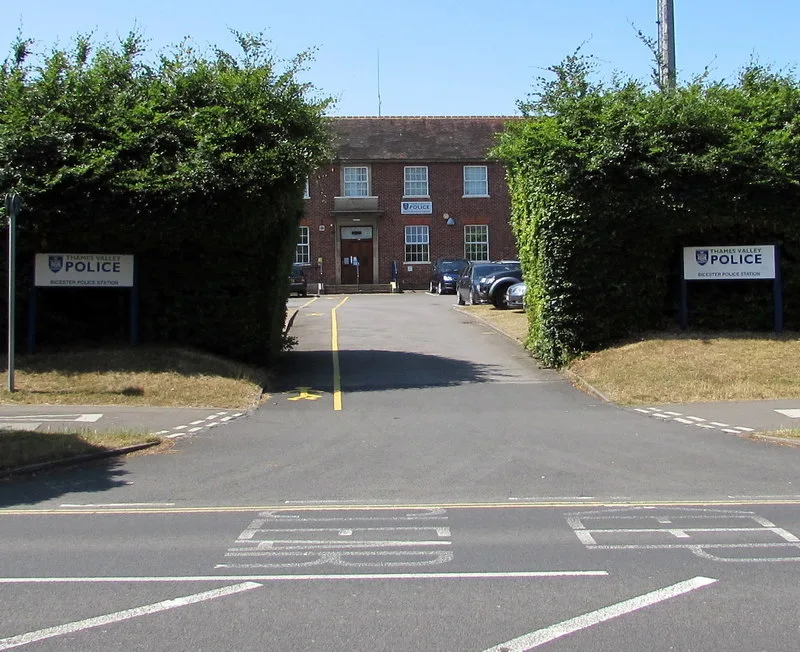 The entrance to Bicester police station from Queens Avenue, photographed in 2015. Thames Valley Police estimates the proposed asylum camp at the former garrison would add about £1.7m a year to its costs during construction